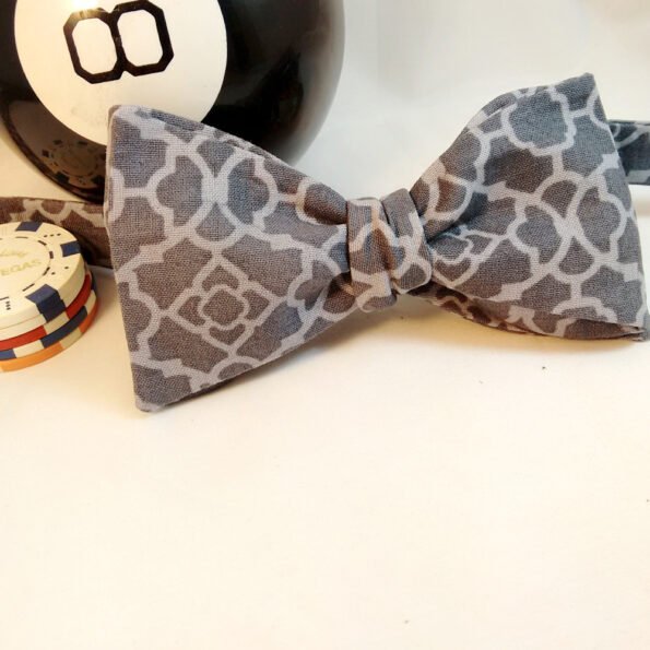 Grey Abstract Floral Bow Tie