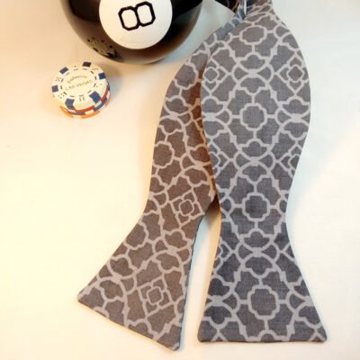 Grey Abstract Floral Bow Tie