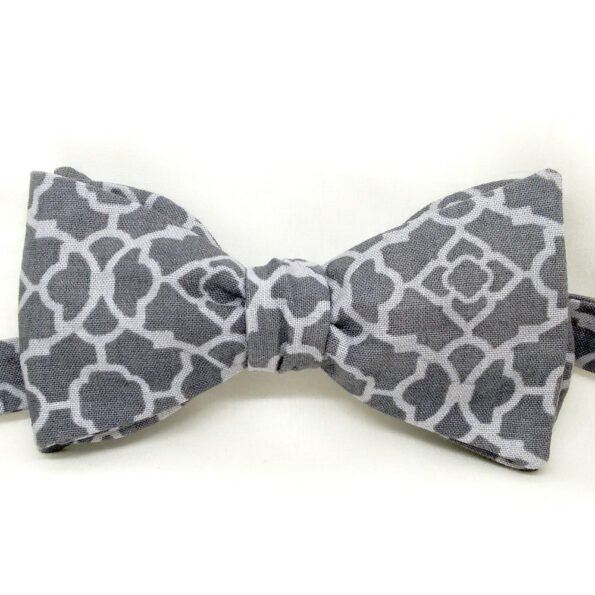 Grey Abstract Floral Bow Tie